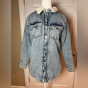 Excuse Never Enough Womens Size Small Acid Wash Snap Closure Denim Jacket